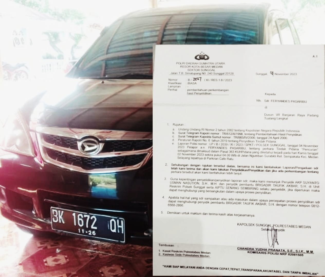 Kasus Penggelapan Mobil di Polsek Sunggal Mangkrak, Kapolda Diminta Bertindak!