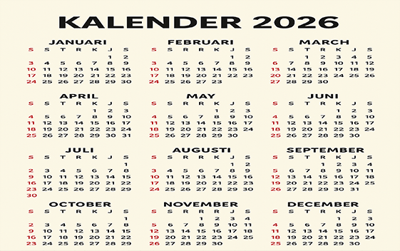 Kalender 2026 Lengkap dengan Tanggal Merah, Libur Nasional, dan Cuti Bersama