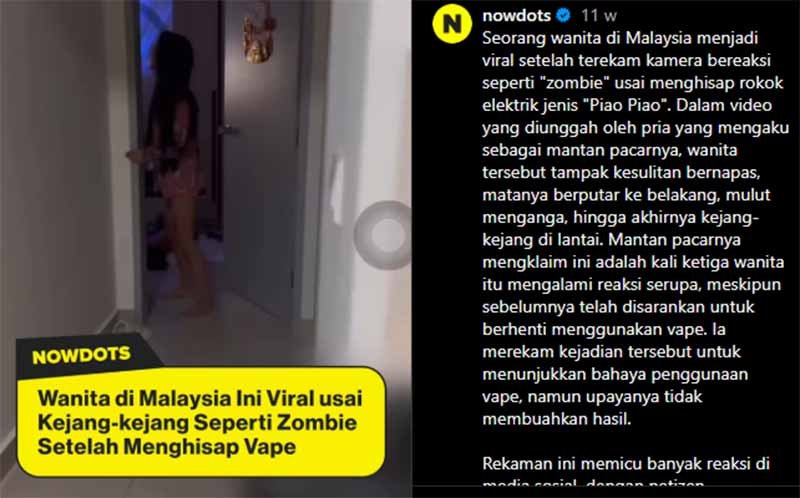 Seorang Wanita di Malaysia Kejang-kejang Seperti Zombie Usai Menghisap Vape Jenis Piao Piao