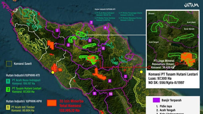 Akar Banjir Besar Aceh, Jatam: Konsesi HTI dan Tambang Disebut Merusak Hulu Sungai