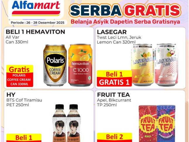 Promo Alfamart Serba Gratis Jelang Natal dan Tahun Baru: Olatte-Teh Gelas Beli 2 Gratis 1