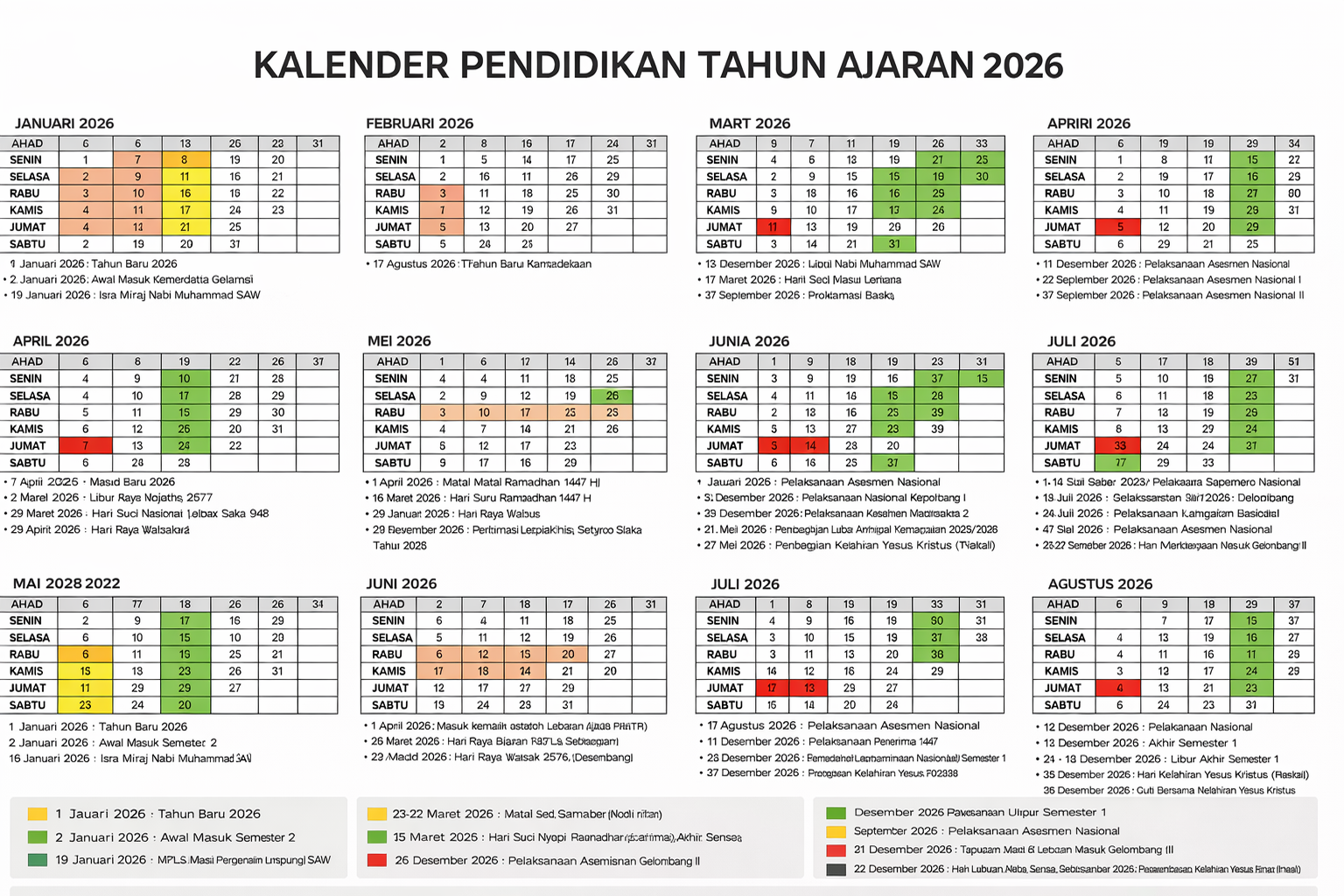 Kalender Pendidikan 2026 Lengkap Semester Genap & Jadwal Libur Sekolah