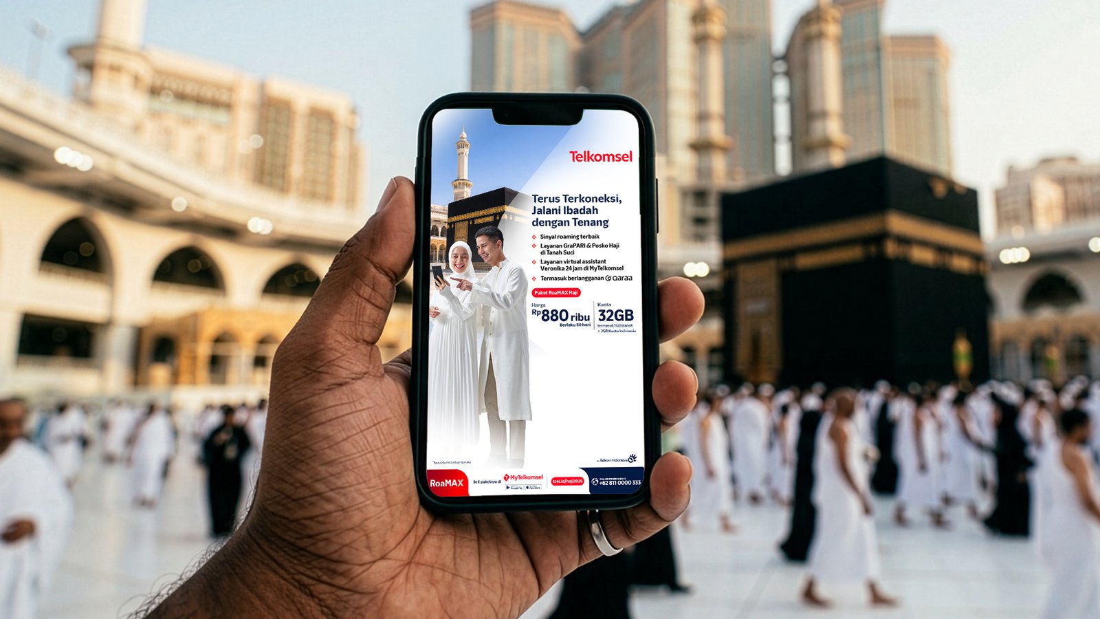Ibadah Haji Tenang dengan Paket RoaMAX Haji Telkomsel, Kuota Hingga 42GB, termasuk 2GB di Indonesia + 1GB di 13 Negara Transit