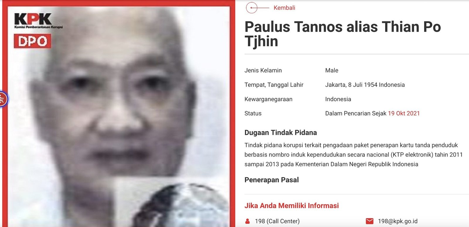 Pengadilan Tinggi Singapura Tolak Upaya DPO KPK Paulus Tannos Gugat Proses Ekstradisi