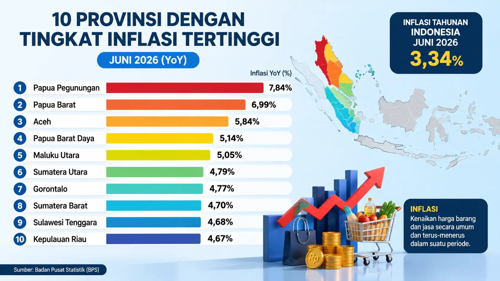 Sumut Masuk 10 Besar Provinsi dengan Inflasi Tertinggi pada Juni 2026, Lampaui Rata-rata Nasional
