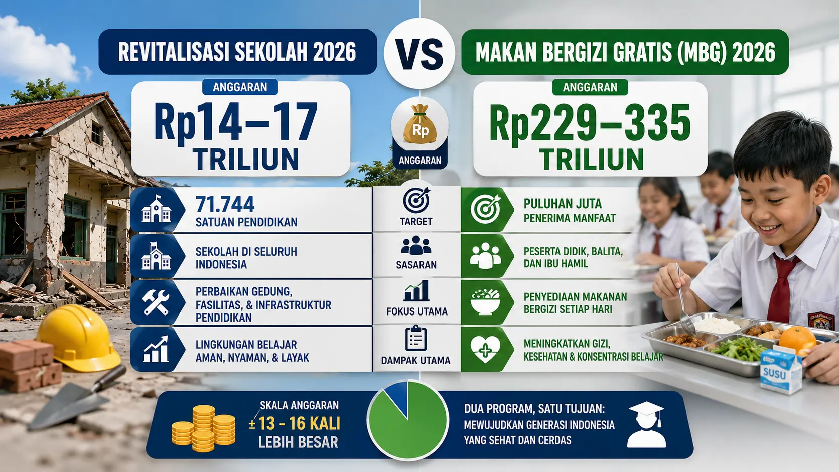 Rp17 Triliun untuk Sekolah Rusak vs Rp229 Triliun MBG, Begini Perbandingan Anggarannya