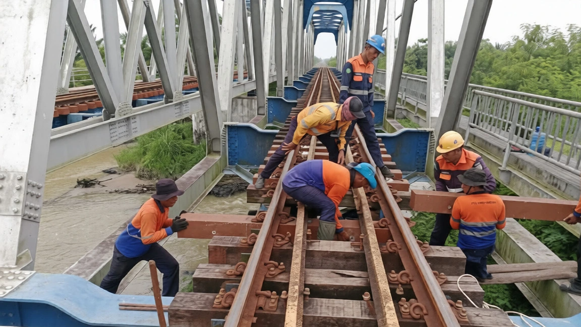 KAI Sumut Ganti 3.131 Bantalan Kayu Jembatan, Material Sintetis Diklaim Tahan 50 Tahun