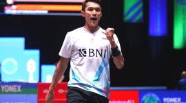 Tunggal putra Indonesia Jonatan Christie saat berlaga di babak 32 besar All England Open 2024. Foto: Antara/HO-PP PBSI