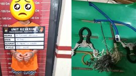Remaja yang memanah pengendara motor berikut barang bukti setelah diamankan Polsek Medan Baru. (Foto: Istimewa)