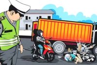 Ilustrasi kecelakaan lalu lintas antara truk dan pengendara sepeda motor. 