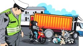 Ilustrasi kecelakaan lalu lintas antara truk dan pengendara sepeda motor. 