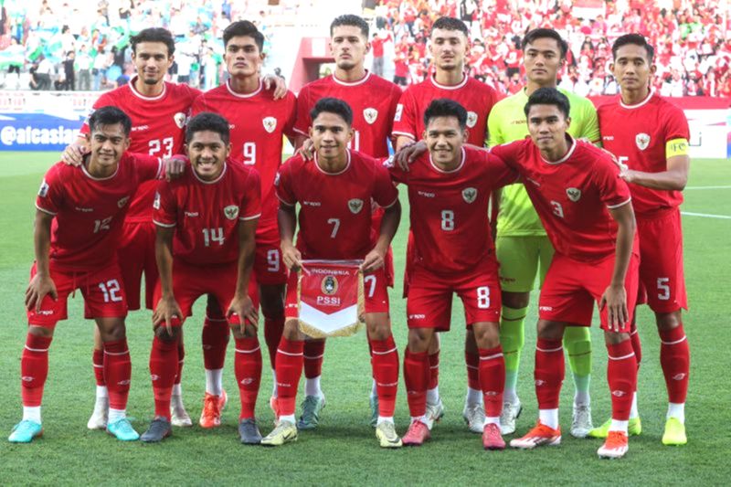 Skuad Timnas Indonesia pada Kualifikasi Piala Dunia 2026. Photo by Karim JAAFAR / AFP