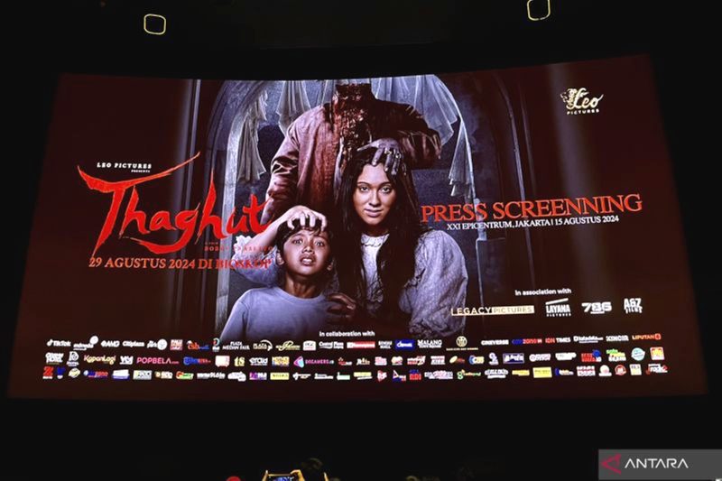 Poster press screening film “Thaghut” di XXI Epicentrum, Jakarta, Kamis. Foto: Antara/ Putri Hanifa