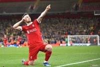 Foto arsip - Selebrasi Striker Liverpool asal Portugal Diogo Jota setelah mencetak gol. Foto: Antara/AFP/Oli Scarff
