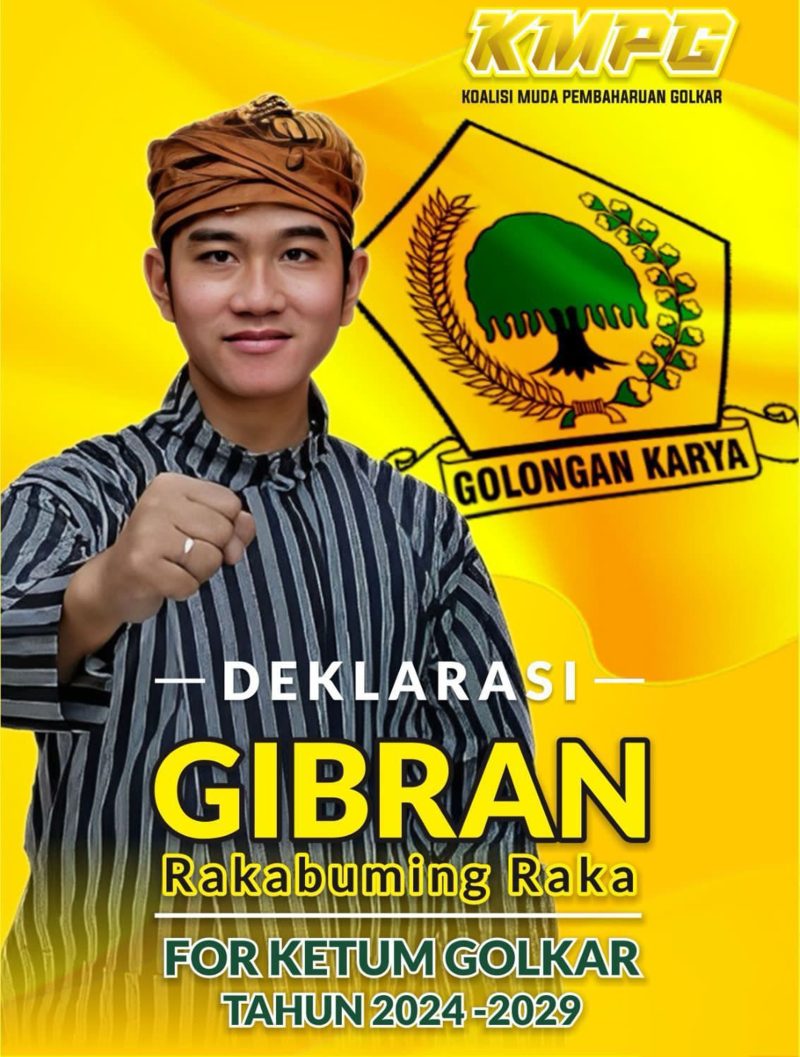 Poster Gibran Rakabuming Raka sebagai calon Ketua Umum Golkar beredar setelah Airlangga Hartarto mundur.