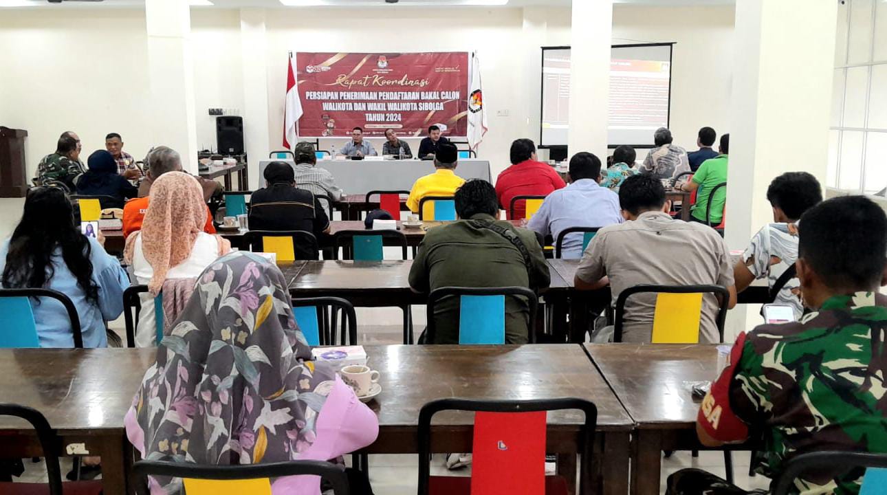 Suasana Rakor KPU Sibolga terkait Persiapan Penerimaan Pendaftaran Bakal Calon Wali Kota dan Wakil Wali Kota Sibolga Tahun 2024. Foto: Topikseru.com