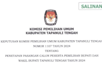 Tangkapan layar salinan keputusan KPU Tapteng tentang Penetapan Paslon Pilkada Tapteng 2024.