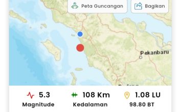 Titik gempa di Kota Padangsidimpuan, Sumut. Foto: Tangkapan Layar