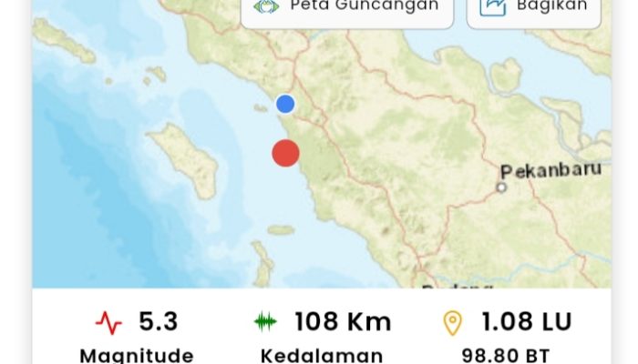 Gempa 5,3 SR Guncang Padangsidimpuan