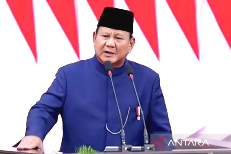 Tangkapan layar - Presiden RI Prabowo Subianto saat berpidato usai pelantikan di Jakarta, Minggu. (20/10/2024). Foto: Antara/Youtube Sekretariat Presiden