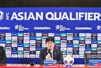 Pelatih timnas Jepang Hajime Moriyasu menjawab pertanyaan pewarta pada jumpa pers setelah pertandingan kualifikasi Piala Dunia 2026 zona Asia melawan Indonesia di Stadion Utama Gelora Bung Karno, Jakarta, Jumat malam. Foto: Antara