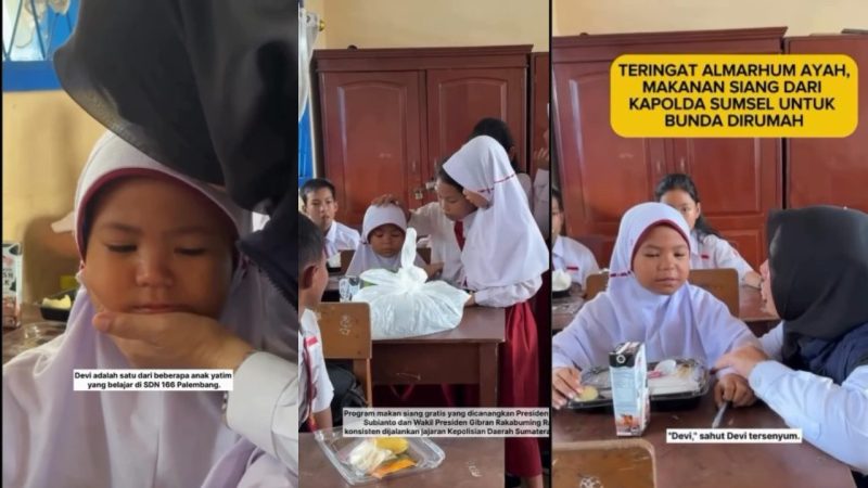 Potret para siswa saat menerima makanan bergizi gratis di sekolah. (Instagram.com / @gibran_rakabuming - @ditresnarkobapoldasumsel)
