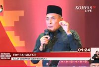 Calon Gubernur Sumut nomor 1, Edy Rahmayadi saat debat ketiga Pilgub Sumut, Rabu (13/11) malam. Foto: tangkapan layar siaran langsung