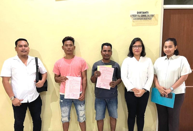 Satgas TPPO mengamankan dua penyalur PMI ilegal ke Malaysia di Kabupaten Asahan. Foto: Humas Polda Sumut