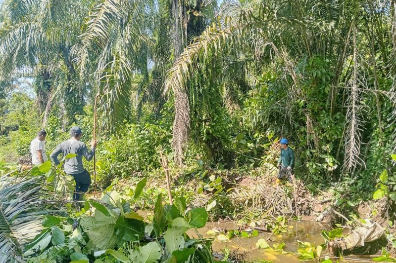 Beberapa warga Kelurahan Pasar Baru, Kecamatan Pandan melakukan aksi gotong royong membersihkan aliran Sungai Aek Tolang yang sering melupakan saat Hujan, Sabtu (14/12). Foto: Topikseru.com/ Jasman Julius