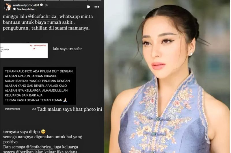 Nikita Willy mengunggah bukti transfer kepada Fico Fachriza. Foto: Instagram/@nikitawillyofficial94