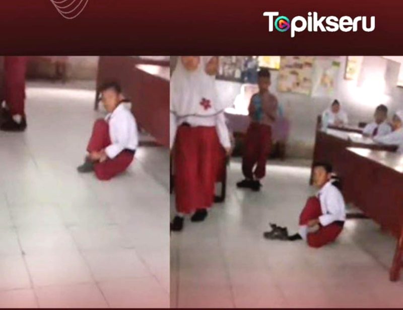 tangkapan layar video saat siswa bernama Mahesya Iskandar diduga dihukum guru