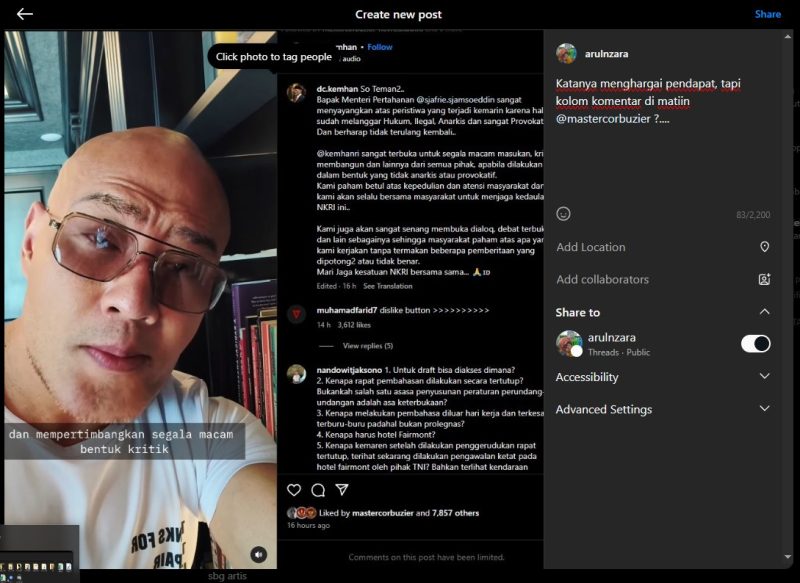 ‘Deddy Corbuzier 
usai sebut Pengganggu Ilegal, 
engapa Kolom Komentar Dimatikan?

