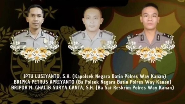 Foto: Tiga anggota polisi di Lampung gugur ditembak saat gerebek tempat judi sabung ayam (dok. Humas Polda Lampung)
