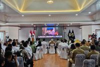 Rutan Kelas 1 Medan mengikuti rangkaian Hari Bakti Pemasyarakatan (HBP) ke-61 secara virtual, Senin (28/4). Foto: Humas Rutan Kelas 1 Medan