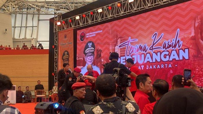 Brando Susanto meninggal dunia saat memberikan sambutan dalam acara Halal Bihalal DPD PDIP DKI Jakarta di Jakarta International Velodrome, Jakarta Timur, Minggu (27/4/2025). 