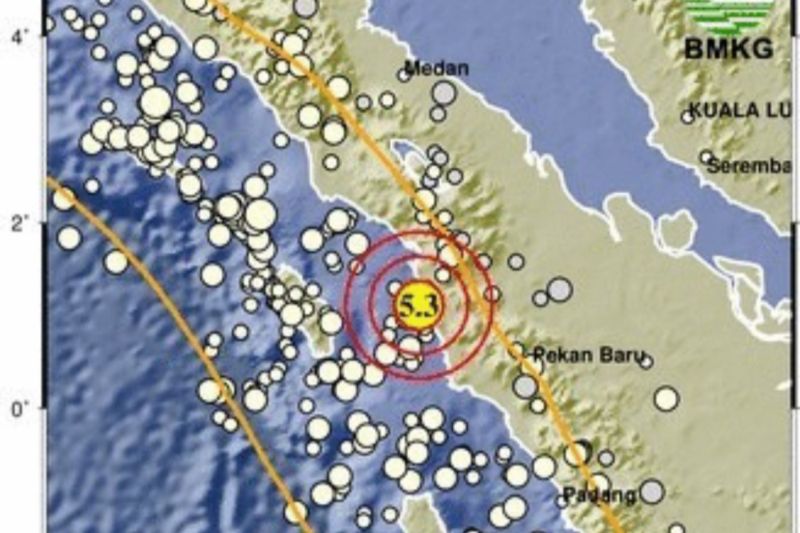 Gempa Magnitudo 5,3 di Mandailing Natal akibat aktivitas deformasi batuan dalam lempeng. Antara/HO-BMKG