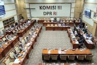 Jajaran Lemdiklat Polri rapat bersama Komisi III DPR RI di kompleks parlemen, Jakarta, Senin (26/5/2025). Foto: Antara