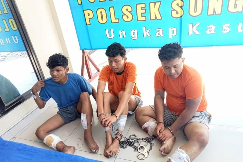 Tiga pelaku Begal antar Kabupaten/Kota ditangkap Polsek Sunggal, kaki ditembak, Kamis (19/6).