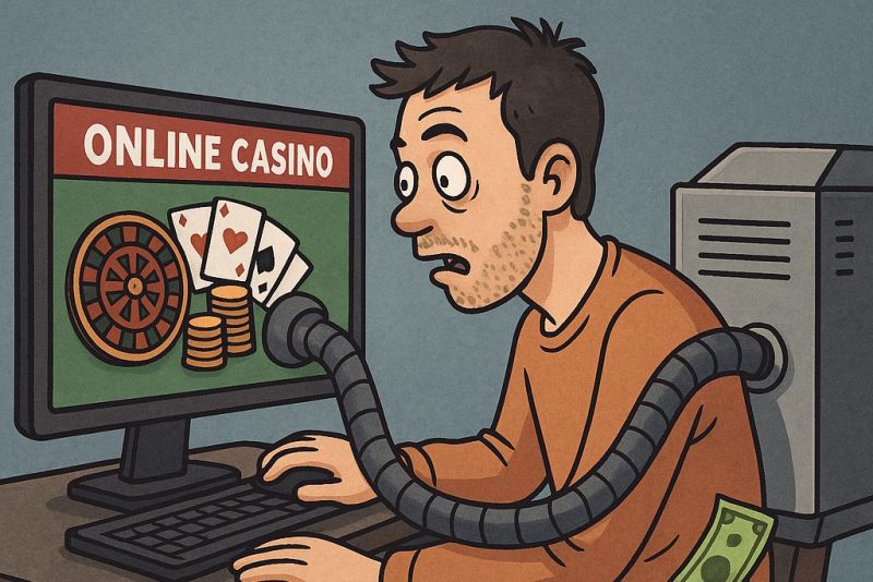 Ilustrasi - Seorang anak muda menjadi budak mesin judi online