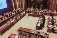 Rapat dengar pendapat umum (RDPU) Panitia Kerja (Panja) RUU Penyiaran Komisi I DPR RI bersama Google, YouTube, Meta, dan TikTok di Kompleks Parlemen, Senayan, Jakarta, Selasa (15/7)