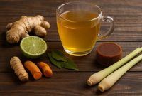 Ramuan herbal Rebuhsan 2 bahan alami  seperti jahe, kunyit, serai, jeruk nipis, daun salam, dan gula merah untuk sakit lutut
