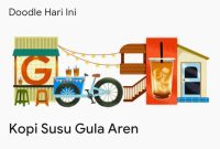 Google Doodle hari ini bertema Kopi Susu Gula Aren. Foto: tangkapan layar