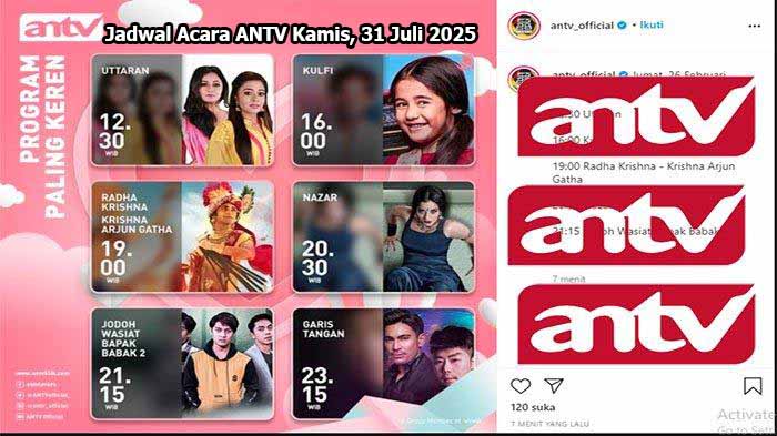 Link Nonton dan Jadwal Acara ANTV Kamis, 31 Juli 2025 Ada Mega Bollywood, Series India Rodha Mohan, Bhagya Lakshmi, Vaishno Devi dan Catatan Hati Perempuan hanya tayang di stasiun tv ANTV.