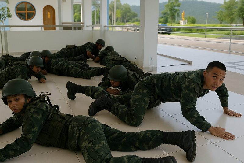 Pasukan militer  Thailand dengan merayap di lantai untuk mengantisipasi situasi perang  Thailand-Kamboja di perbatasan (Meta imaage: X)