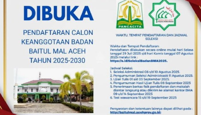 Baitul Mal Aceh Buka Pendaftaran Anggota Baru, Ini Syarat dan Jadwal Lengkapnya