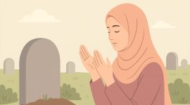 ILustrasi seorang perempua membacakan Doa untuk Orang Meninggal