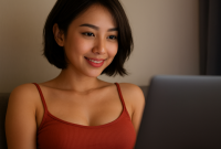 ilsutrasi seorang pemempuan sedang menonton film korea terbaru dengan Free VPN Proxy Video Japanese