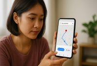 ilstrasi seorang wanita sedang Melacak Nomor HP lewat Google Maps