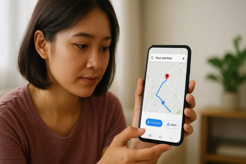ilstrasi seorang wanita sedang Melacak Nomor HP lewat Google Maps
