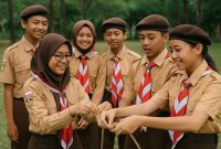 Sejumlah siswa SMP Indonesia mengenakan seragam Pramuka tengah aktif mengikuti kegiatan Hari Pramuka yang diperingati setiap tanggal 14 Agustus di alam terbuka, mencerminkan semangat kebersamaan, kedisiplinan, dan cinta tanah air yang menjadi nilai utama Gerakan Pramuka.